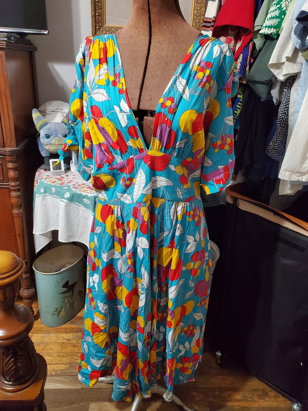 Trashy Diva Teal Midi Dress with Multicolor Fruit Print